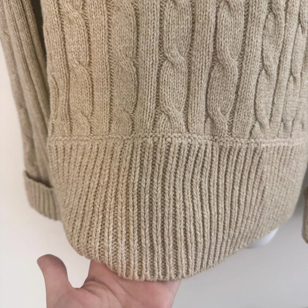 Liz Claiborne LizSport Cable Knit Cowl Neck Sweater | Tan | Size L - Picture 6 of 9